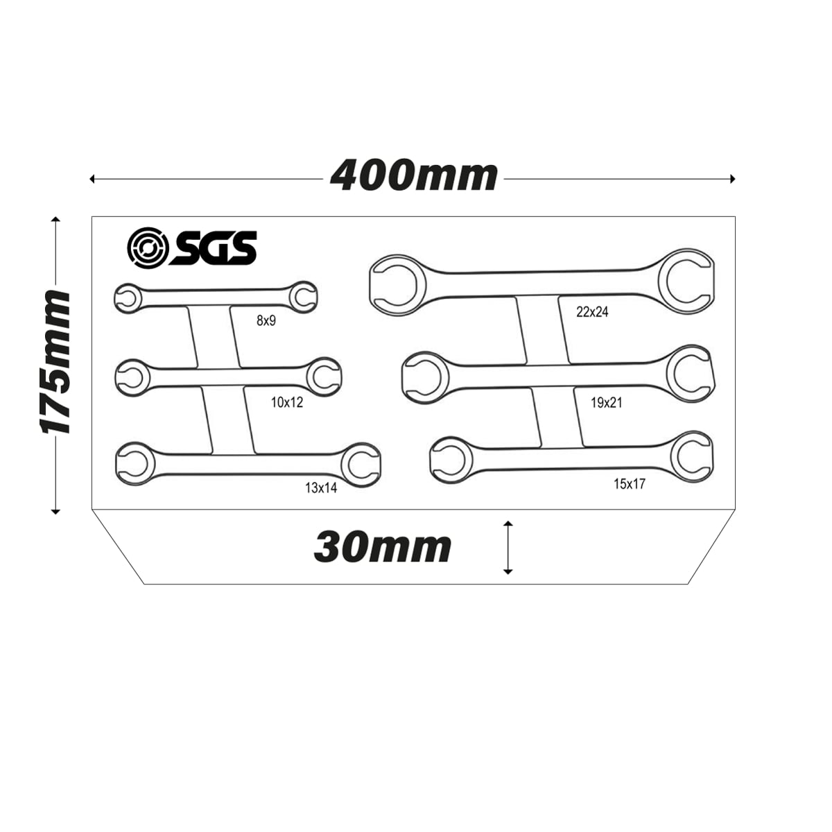 SGS 6pc Metric Flare Nut Spanner Set | 8mm-24mm | Foam Insert
